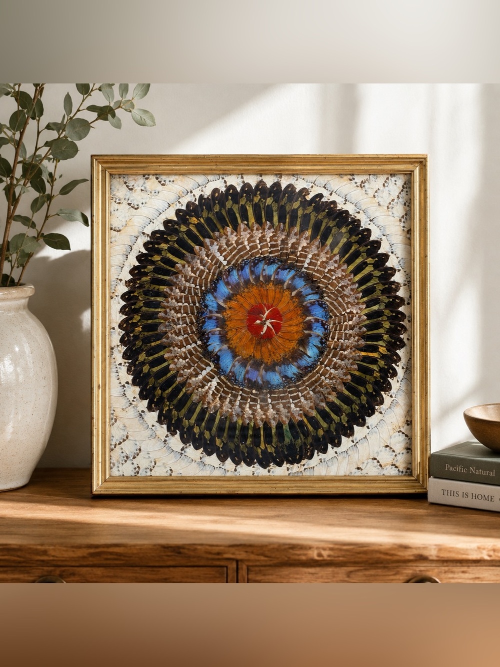 Vintage Butterfly Wing Art Framed Natural History Boho Wall Decor 12.5”